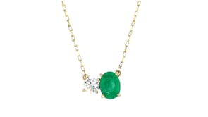 1.00 Carat Emerald and .25 Carat Lab-Grown Diamond Toi et Moi Necklace in 14kt Yellow Gold