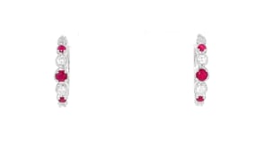 .40 ct. t.w. Ruby and .33 ct. t.w. Lab-Grown Diamond Hoop Earrings in Sterling Silver
