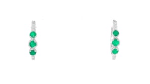 .30 ct. t.w. Emerald and .10 ct. t.w. Lab-Grown Diamond Hoop Earrings in Sterling Silver