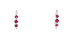 .60 ct. t.w. Ruby and .10 ct. t.w. Lab-Grown Diamond Hoop Earrings in Sterling Silver