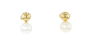 5mm 14kt Yellow Gold Bead and 6-6.5mm Cultured Pearl Earrings