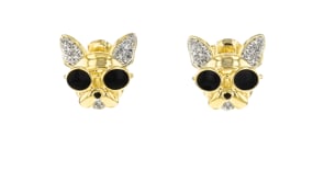 .15 ct. t.w. Diamond Dog with Glasses Earrings in 18kt Gold Over Sterling