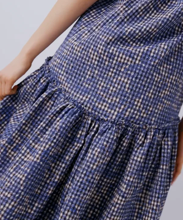 DSC / チェック刺繍ティアードワンピース DRESS Night STORE