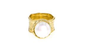 11.5-12mm Cultured Button Pearl Ring in 18kt Yellow Gold Over Sterling