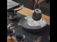 Wabi-Sabi Lotus Japanese Tea Set Pottery with Tray