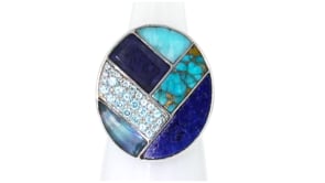 Tonal Blue Multi-Gemstone Inlay Ring with 3.80 Carat Sapphire and .80 ct. t.w. Swiss Blue Topaz in Sterling Silver