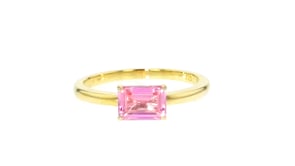 1.00 Carat Emerald-Cut Lab-Grown Pink Sapphire Ring in 18kt Gold Vermeil