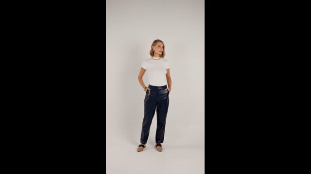 Calça de Couro Legítimo Takoah Navy Noir