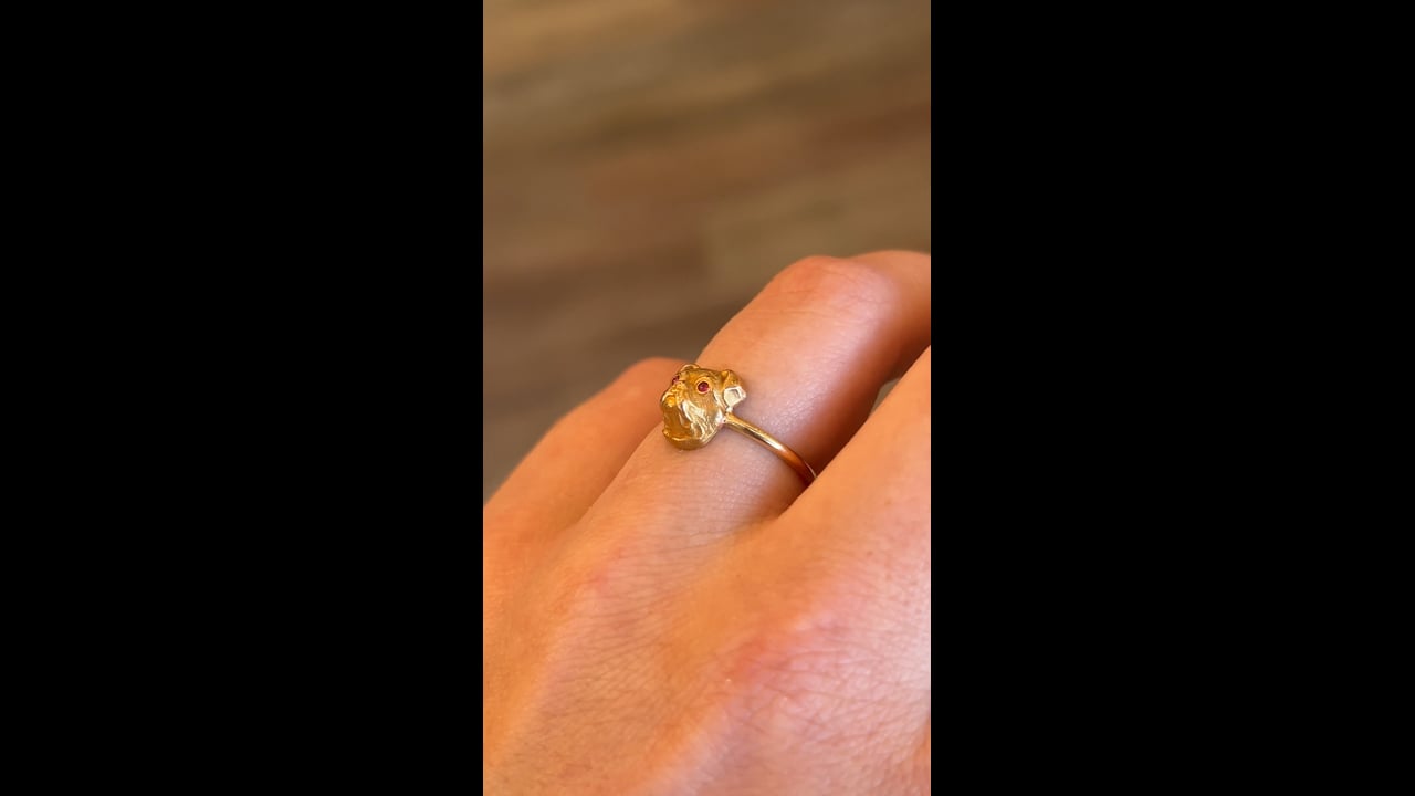 03 Antique Victorian Ruby Bulldog Ring in 10/14k Yellow Gold 