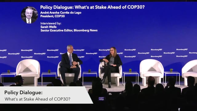 Watch "<h3>Policy Dialogue: What’s at Stake Ahead of COP30?</h3>
Ambassador André Corrêa Do Lago, President COP30
Interviewed by Sarah Wells, Senior Executive Editor, Bloomberg News"