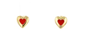 Red Enamel and 14kt Yellow Gold Heart Stud Earrings