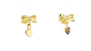 Childs 14kt Yellow Gold Bow and Heart Drop Earrings