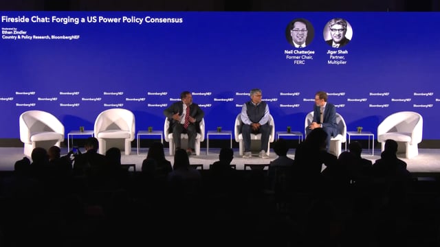 Watch "<h3>Fireside Chat: Forging a US Power Policy Consensus</h3>
Neil Chatterjee, Former Chair, FERC
Jigar Shah, Partner, Multiplier - Moderated by Ethan Zindler, Country & Policy Research, BloombergNEF"