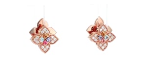 Roberto Coin Carnevale .12 ct. t.w. Diamond Flower Earrings with Gemstones in 18kt Rose Gold