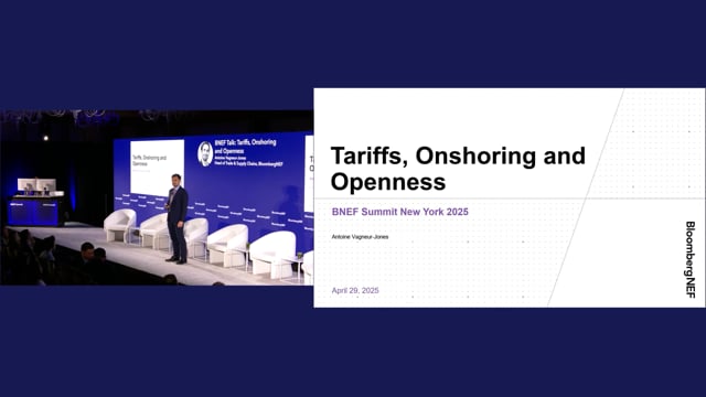 Watch "<h3>BNEF Talk: Tariffs Onshoring and Openness</h3>
Antoine Vagneur-Jones, Head of Trade and Supply Chains, BloombergNEF"