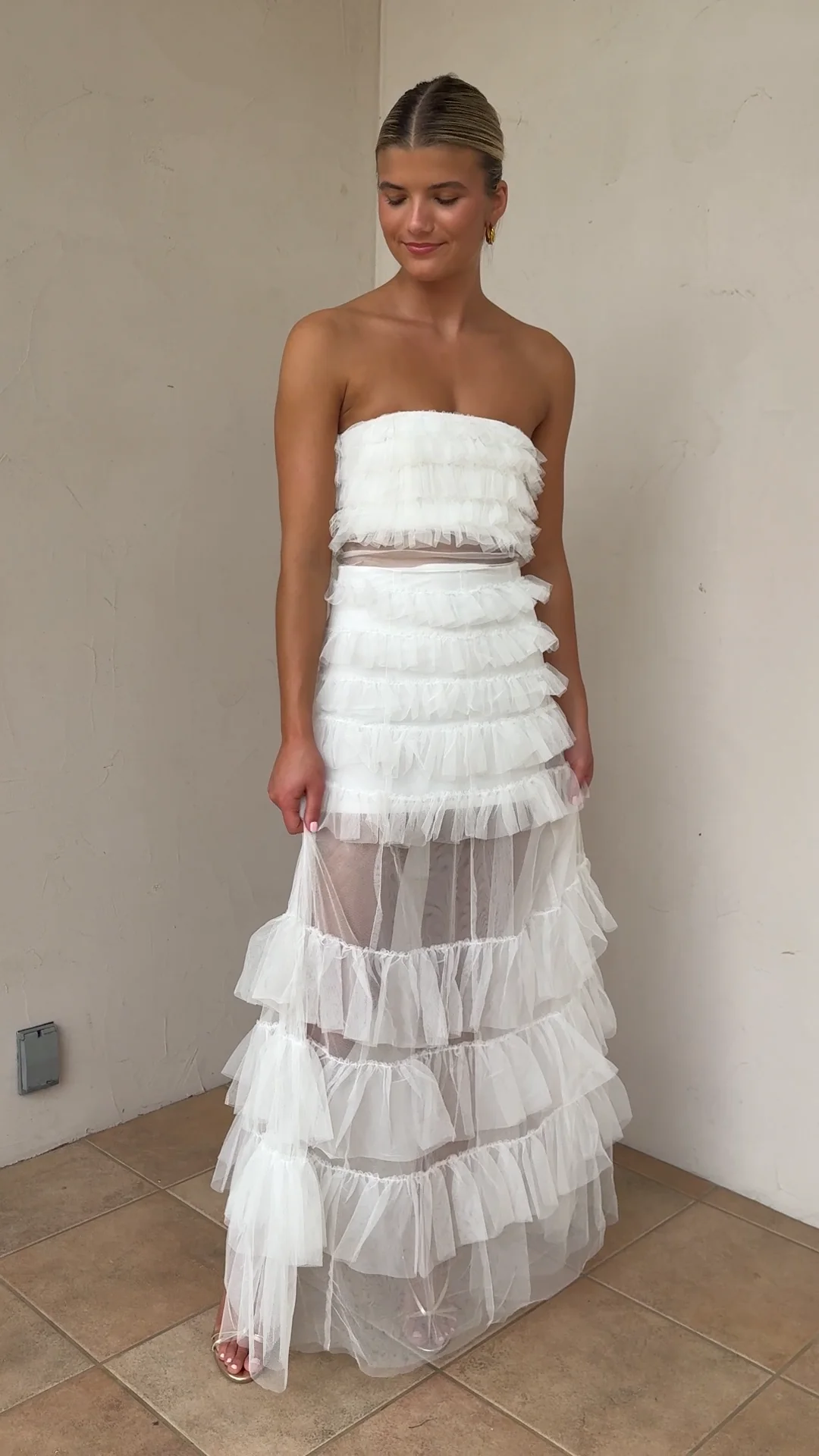 Nicole Ruffled Tulle Maxi Dress - SPLASH
