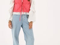 Pink striped gilet with bows & heart shaped pockets | My Jewellery