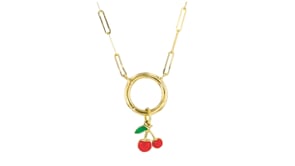 Red and Green Enamel Cherries Charm in 14kt Yellow Gold