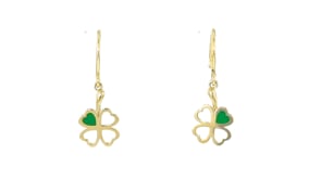 Italian 14kt Yellow Gold Shamrock Drop Earrings with Green Enamel