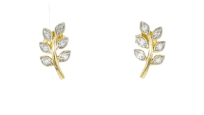 .12 ct. t.w. Diamond Leaf Earrings in 18kt Gold Over Sterling