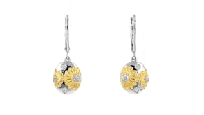 Diamond Sunflower Drop Earrings in Sterling Silver and 18kt Gold Over Sterling
