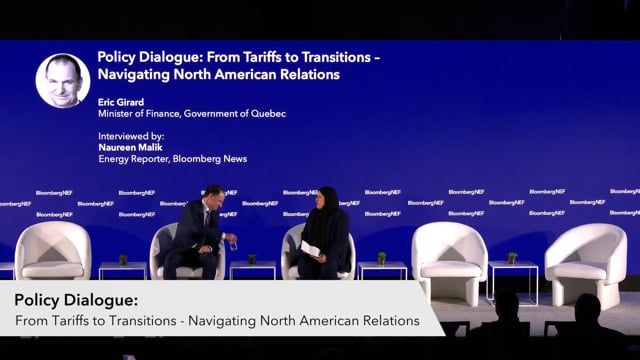 Watch "<h3>Policy Dialogue: From Tariffs to Transitions - Navigating North American Relations</h3>
Eric Girard, Minister of Finance, Government of Quebec - Interviewed by by Naureen Malik, Energy Reporter, Bloomberg News"