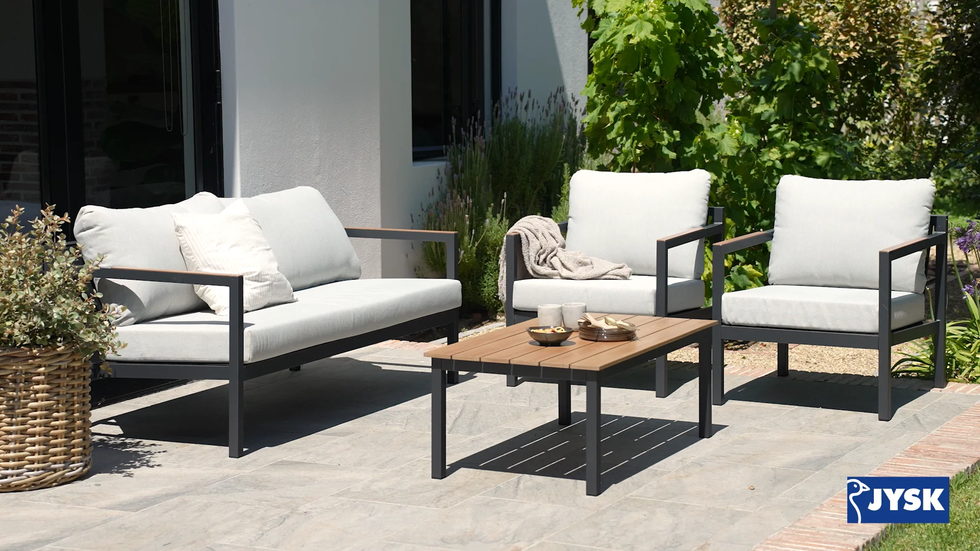 BEJSTRUP Grey Conversation Set with 2 Armchairs & Coffee Table