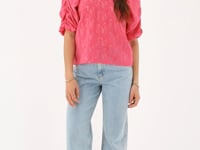 Pink jacquard top with puff sleeves and bows | My Jewellery