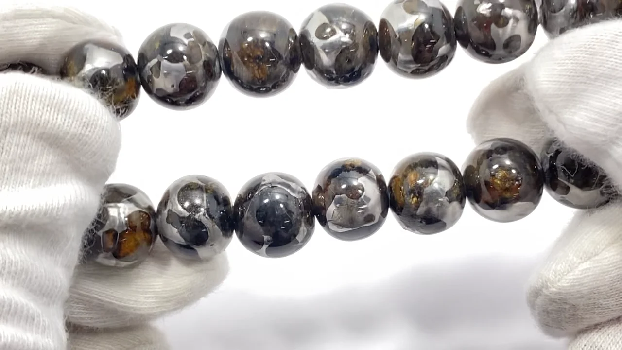 動画】【1点もの】ケニア産セリコパラサイト隕石 ラウンド10mm 1
