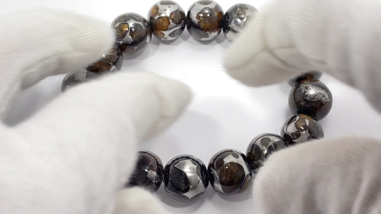動画】【1点もの】ケニア産セリコパラサイト隕石 ラウンド12mm 1