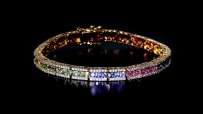 7.00 ct. t.w. Multicolored Sapphire and 1.15 ct. t.w. Diamond Bracelet in 14kt Yellow Gold
