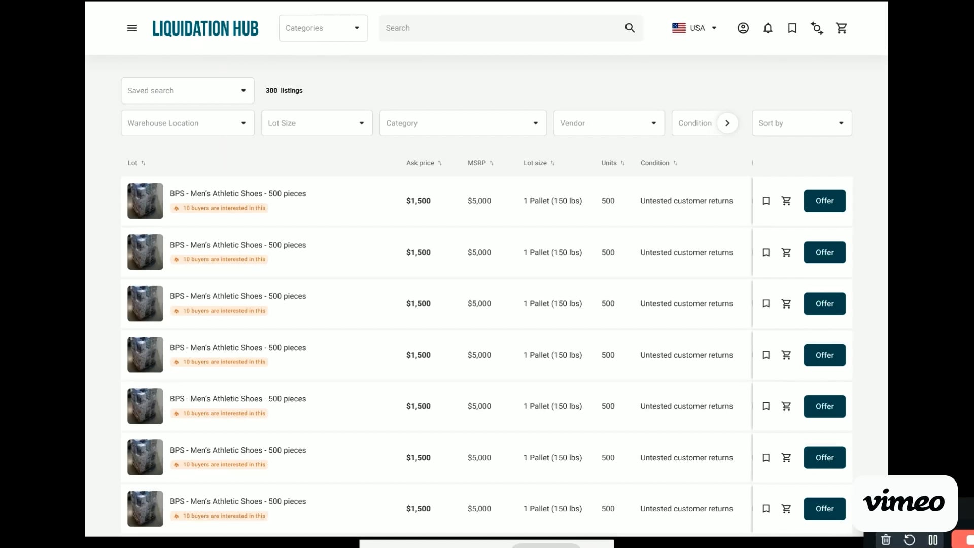 Offer by category / lot