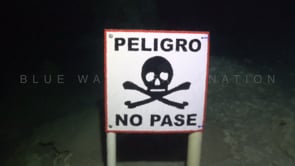 1373_No entry sign in halocline in Cenote Tajma Ha, Yucatan Mexico.