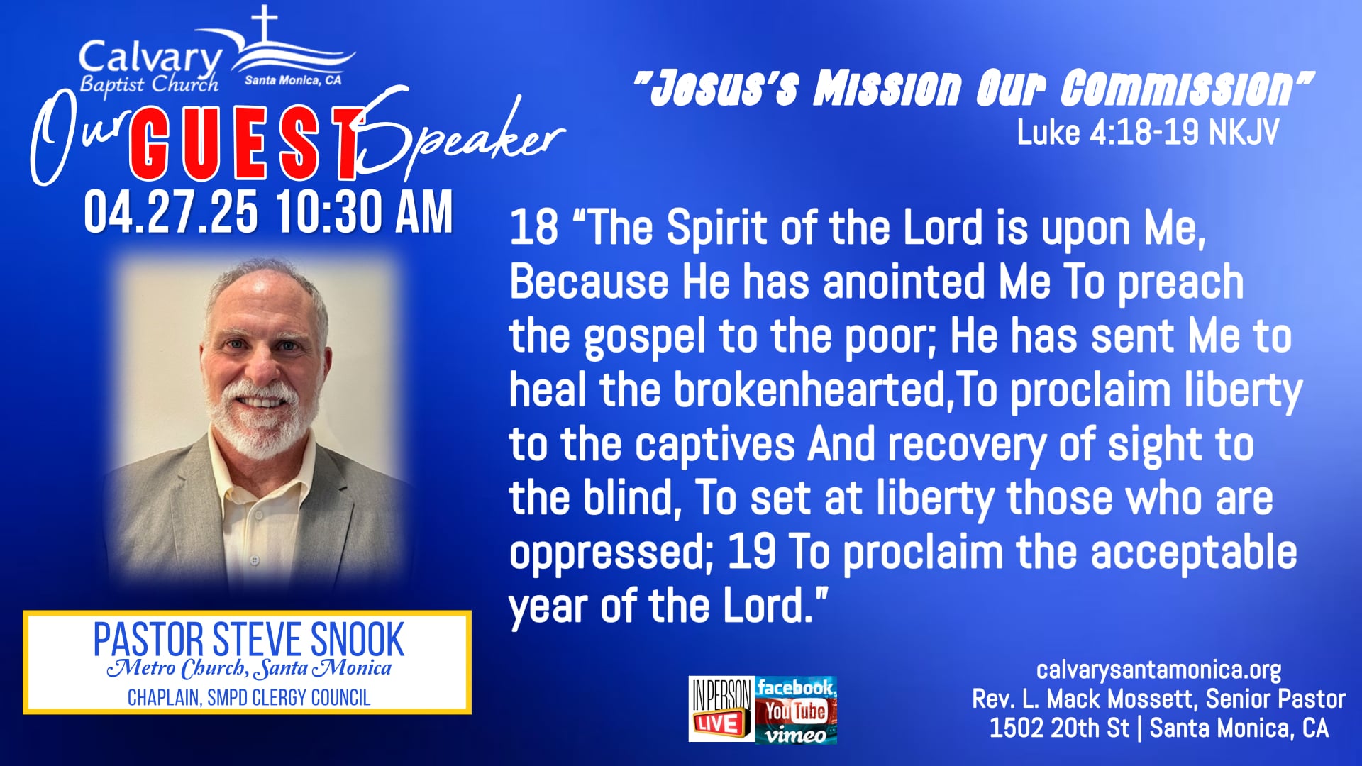 APR 27 2025_Calvary Baptist Church, Santa Monica 10:30 AM Morning Worship Service