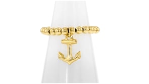 3mm 14kt Yellow Gold Bead Stretch Ring with Anchor Charm