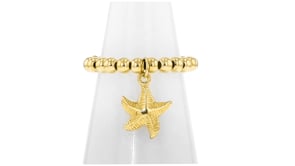 3mm 14kt Yellow Gold Bead Stretch Ring with Starfish Charm