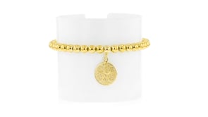 Italian 5mm 18kt Gold Vermeil Bead Stretch Bracelet with Sand Dollar Charm