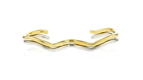Italian Sterling Silver and 18kt Gold Vermeil Jewelry Set: Two Wavy Cuff Bracelets