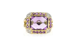 C. 1990 Vintage 5.15 ct. t.w. Amethyst Ring with .10 ct. t.w. Diamonds in 14kt Yellow Gold