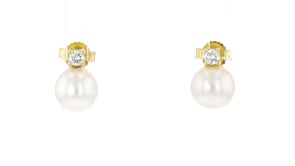7-7.5mm Cultured Pearl and .10 ct. t.w. Lab-Grown Diamond Earrings in 14kt Yellow Gold