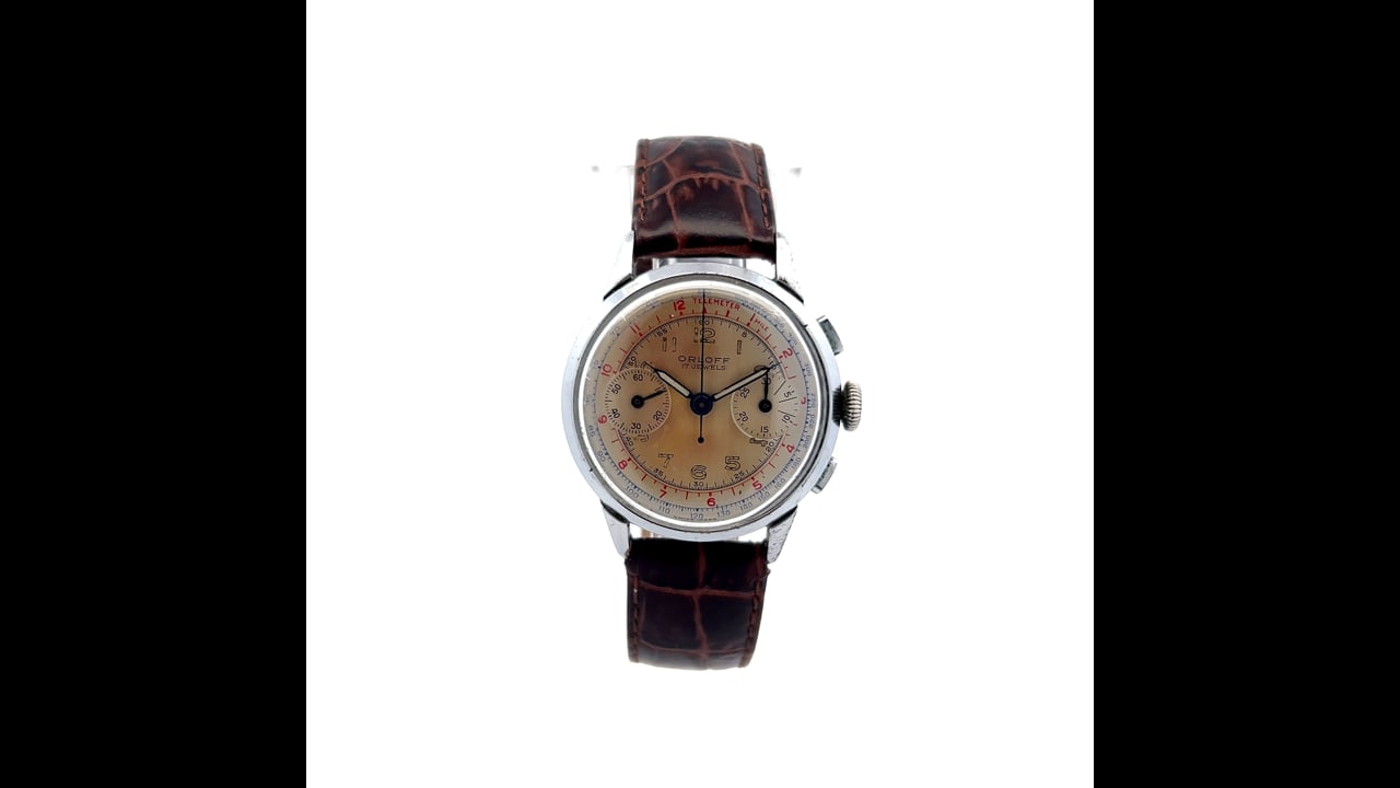 Vintage 1950s Orloff Chronograph Watch Tropical Dial in Stainless