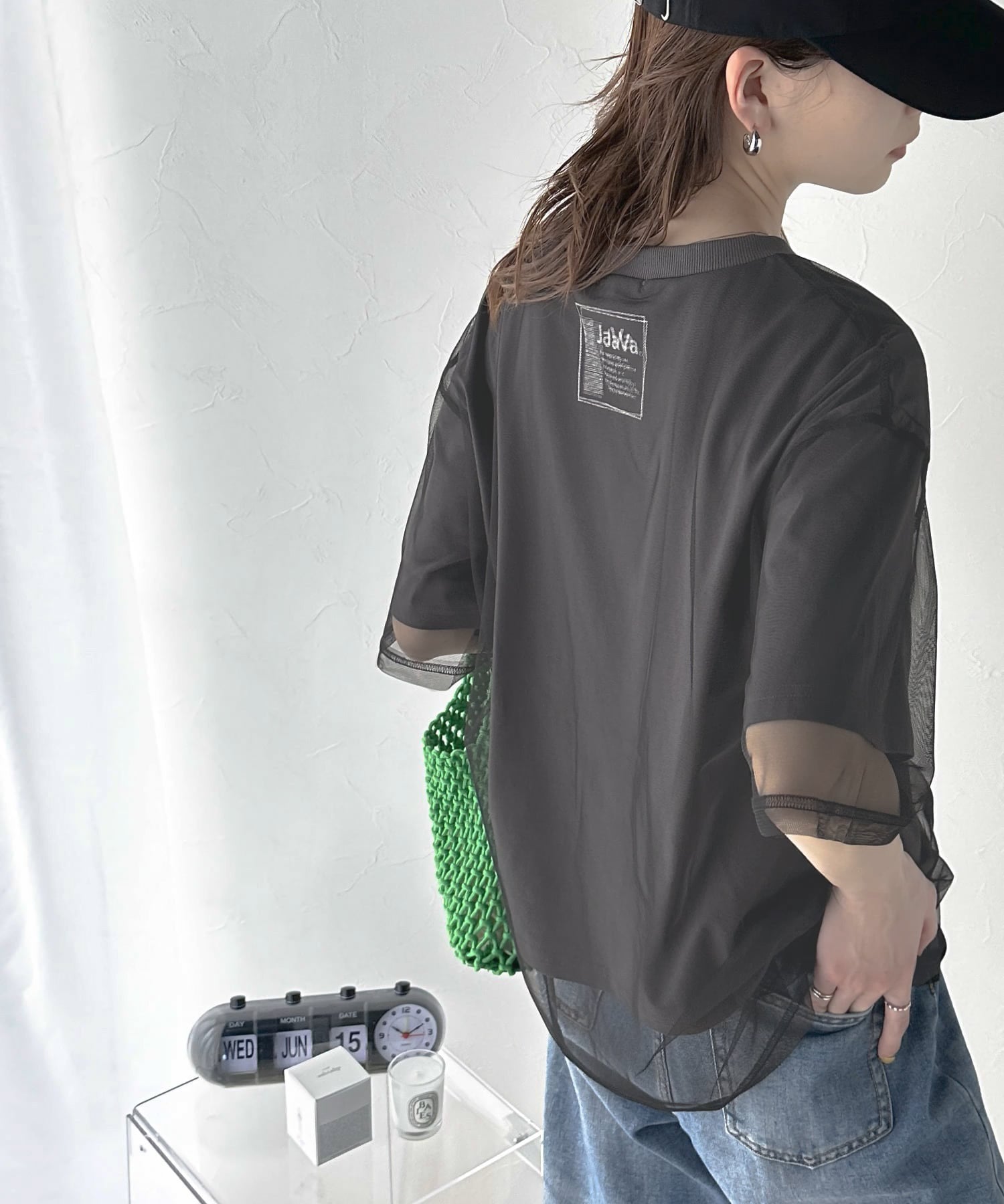 再入荷】チュールレイヤードバックプリントシンプルTシャツjv1010288