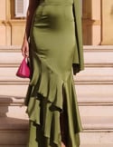 Video: Long satin gown with ruffles Video: Long satin gown with ruffles