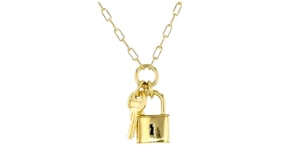 Italian 18kt Gold Vermeil Lock and Key Paper Clip Link Necklace
