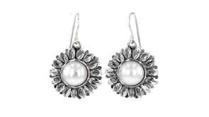 9.5-10mm Cultured Pearl Sunflower Drop Earrings in Sterling Silver