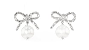 9-9.5mm Cultured Pearl and .60 ct. t.w. White Topaz Bow Drop Earrings in Sterling Silver