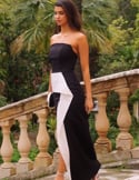 Vidéo: Longue robe de soirée noire et blanche pour invitée de mariage Vidéo: Longue robe de soirée noire et blanche pour invitée de mariage