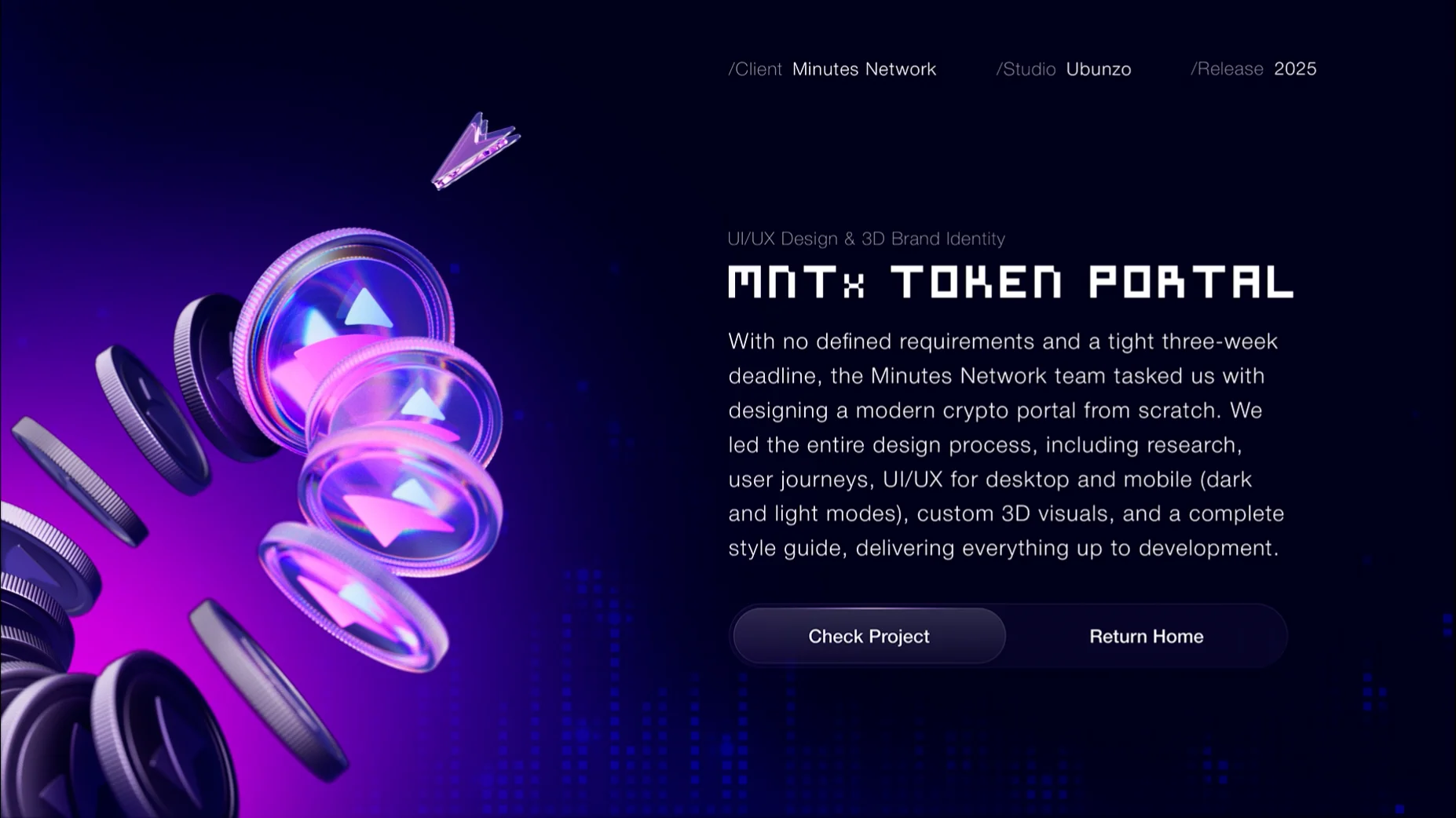 Minutes Network Token | Portal UI UX & 3D Branding