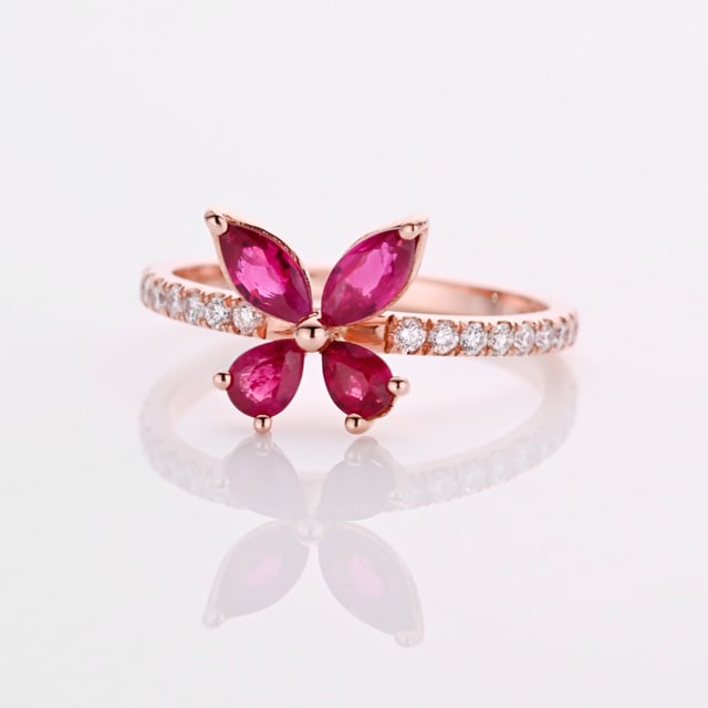 Butterfly ring with Marquise and Pear cut Ruby Wings