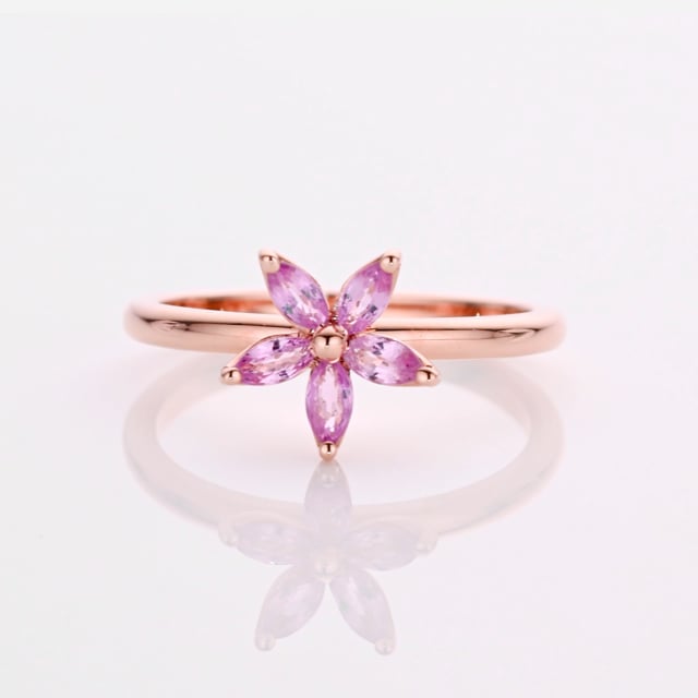 Flower Ring with Marquise cut Pink Sapphire Petals